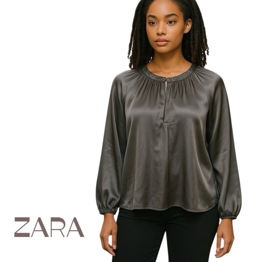 ZARA Metallic Silver Long Sleeve Party Rave Event Top NWT Size M Holiday